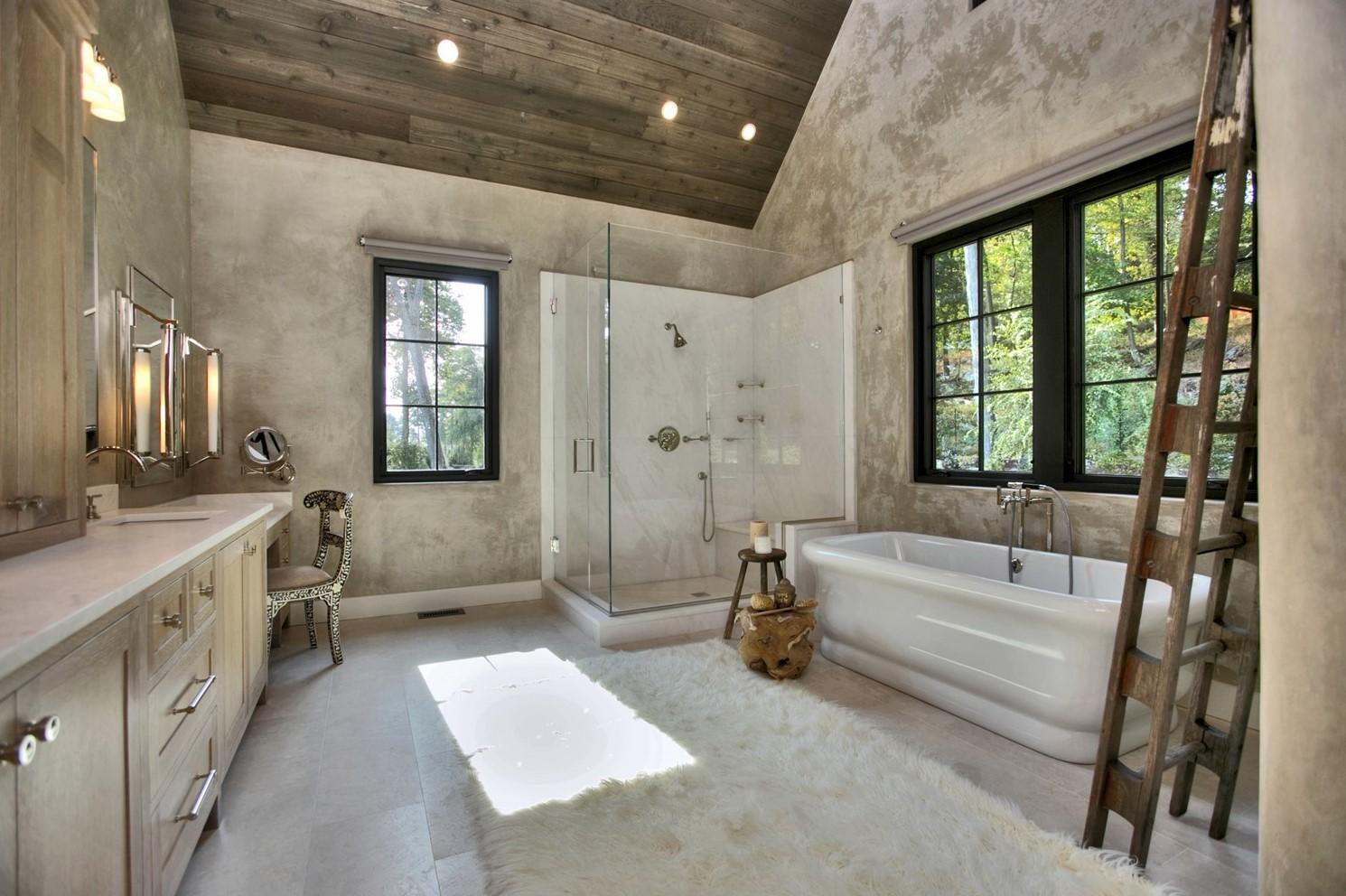 Luxury Custom Bathroom with Glass Shower and Tub